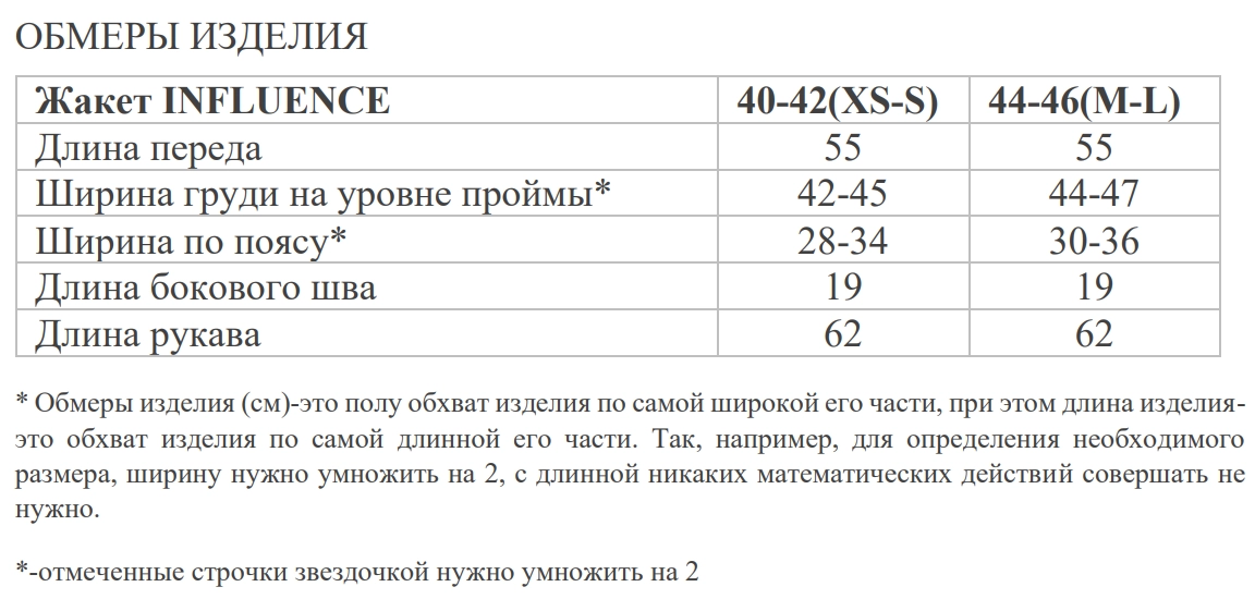 Размерная таблица