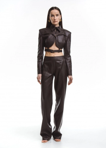 Кожаные брюки DRAGON(ДРАГОН) в коричневом цвете - Коричневый - 40-42 (XS-S)