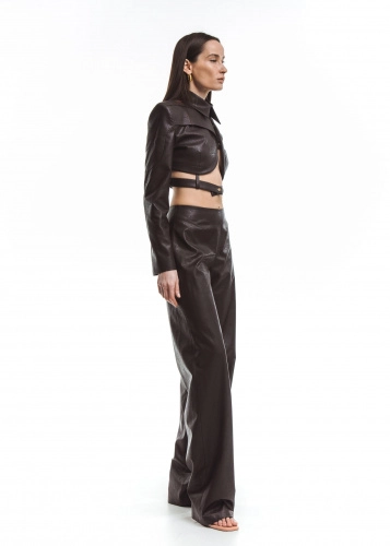 Кожаные брюки DRAGON(ДРАГОН) в коричневом цвете - Коричневый - 40-42 (XS-S)