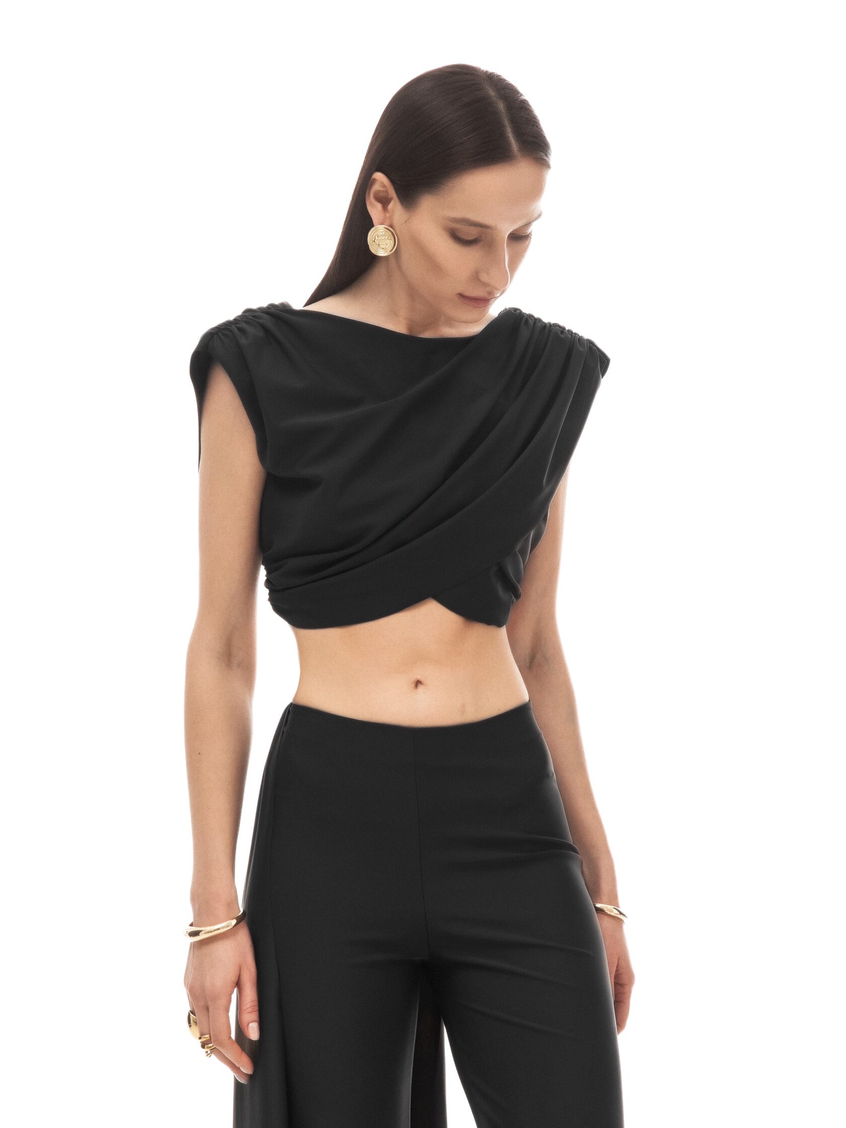 Top BENITO с драпировкой in black - 40-42 (XS-S) - Black